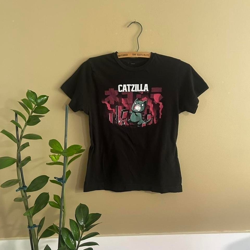 Black Godzilla Catzilla Y2k Style Emo Grunge Babydoll Graphic Tee